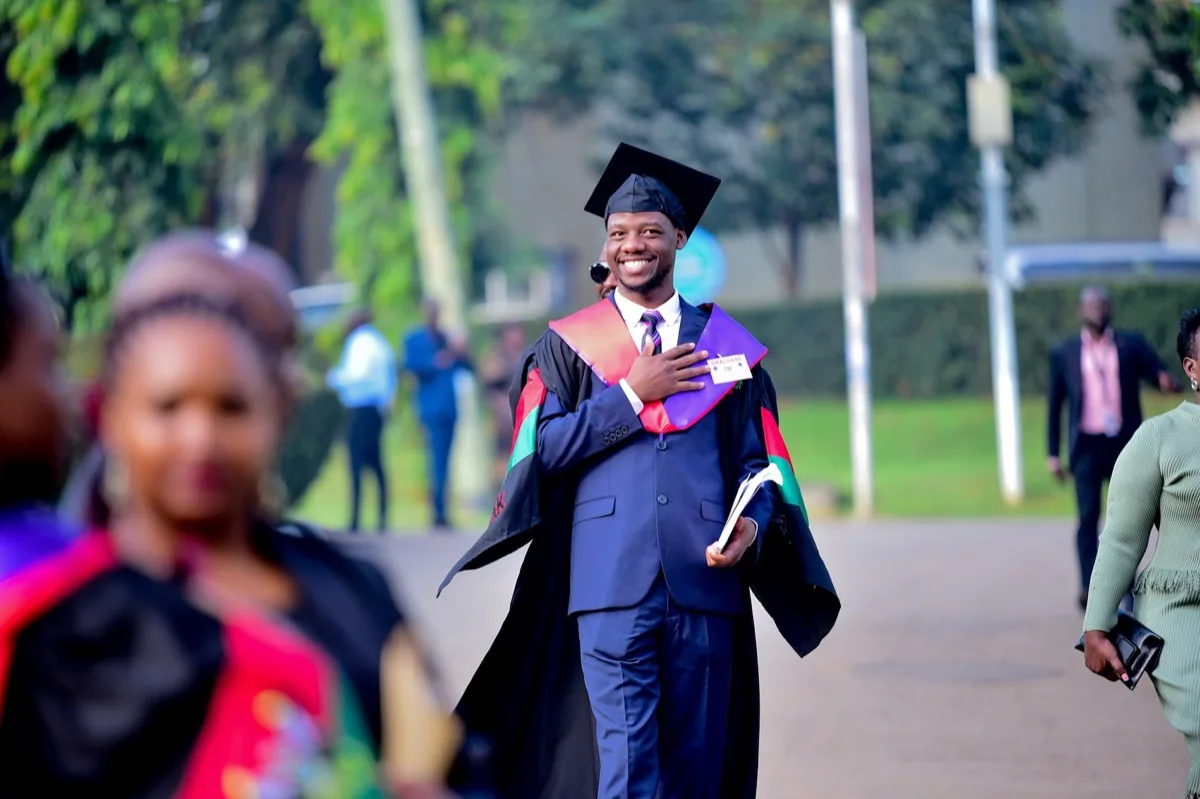 Makerere University graduate celebrating at graduation ceremony